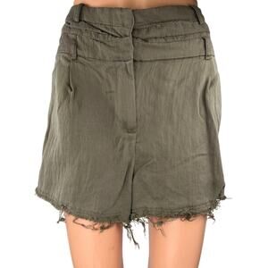 Zara Olive Green High Waisted Raw Hem Cutoff Casual Denim Jean Shorts Size XL